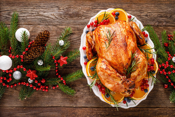 Christmas turkey. Traditional festive food for Christmas or Thanksgiving - Foto, Imagem