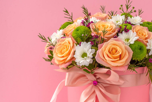 Beautiful flower bouquet, isolated on pink background - 写真・画像