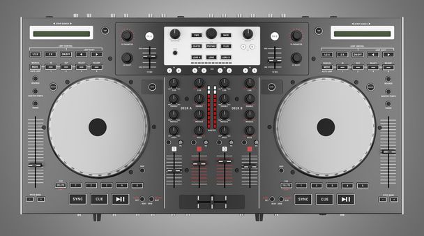 top view of dj mixer controller isolated on gray background - Foto, imagen