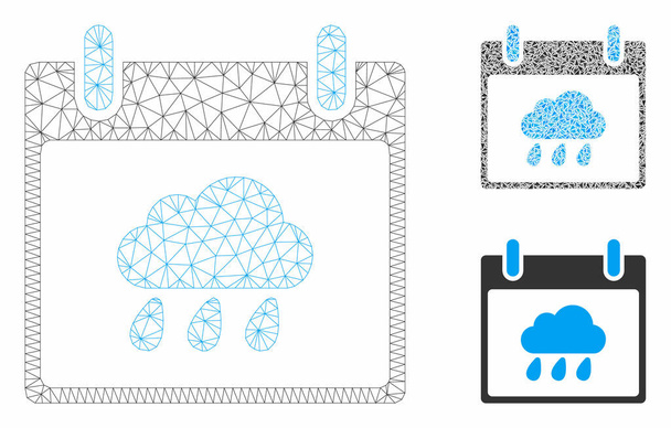 Rain Cloud Calendar Day Vector Mesh Network Model and Triangle Mosaic Icon - Vector, Imagen