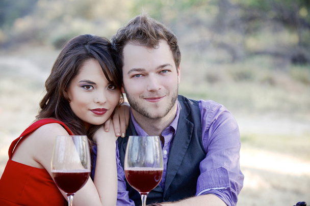 Young Couple Drinking Wine - Zdjęcie, obraz