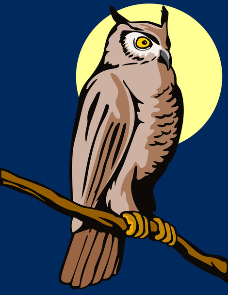 Owl on Branch Retro - Vector, Image