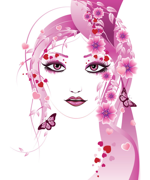 Pink floral girl - Vector, Image