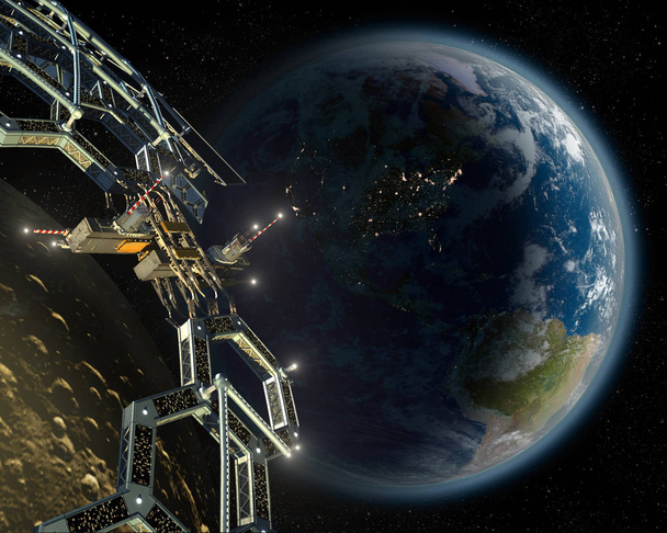 Estação espacial de mineração de asteróides em uma órbita próxima da Terra
 - Foto, Imagem