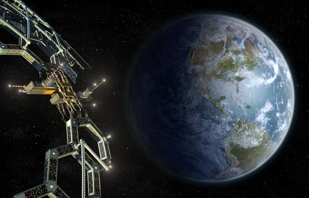 Διαστημικό σταθμό μέγα δομή σε τροχιά κοντά στη γη - Φωτογραφία, εικόνα