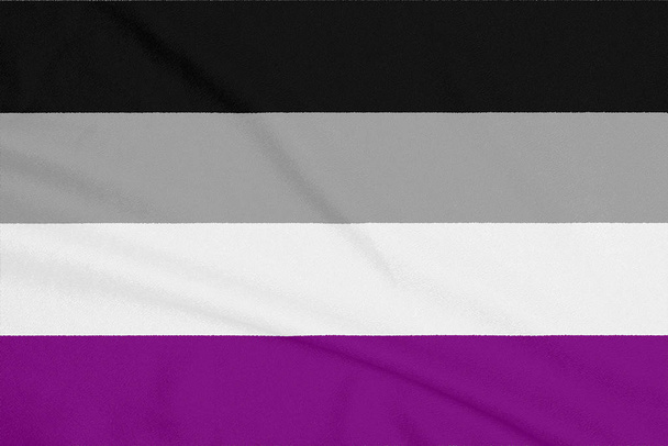 Drapeau de communauté asexuée LGBT sur un tissu texturé. Symbole fierté
 - Photo, image
