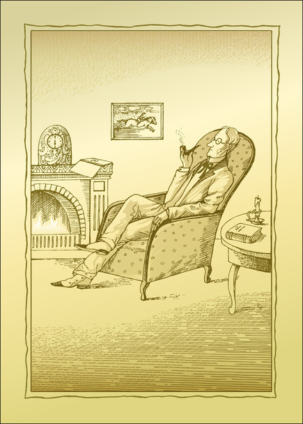 Un hombre se sienta cerca de una chimenea
 - Vector, imagen