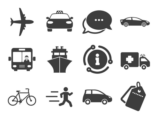 Transport icons. Car, bike, bus and taxi signs. Vector - Вектор,изображение