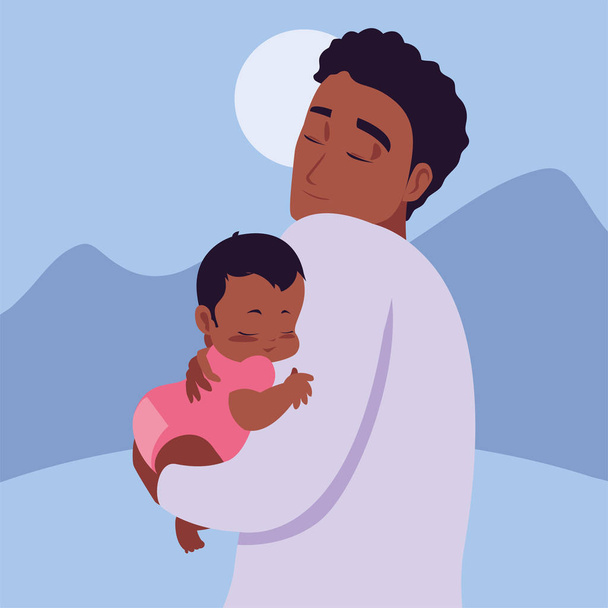 赤ん坊を抱きしめるお父さん - ベクター画像