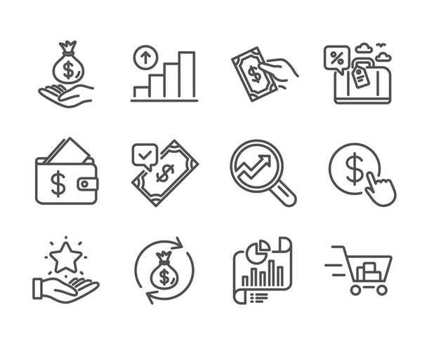 Set of Finance icons, such as Buy currency, Report document, Pay money. Vector - Διάνυσμα, εικόνα