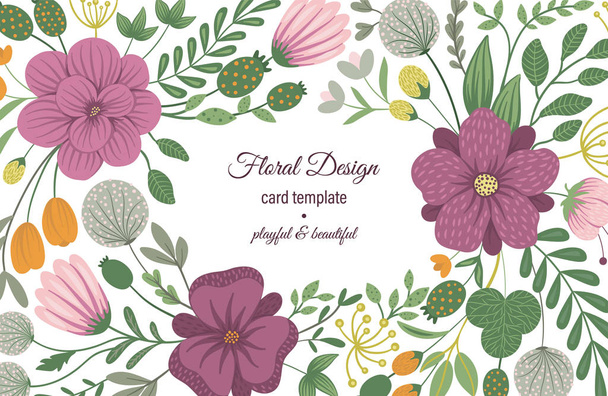 花の要素を持つベクトルカードテンプレート。花を使ったデザイン - ベクター画像