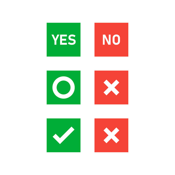 Yes no circle cross and checkmark isolated buttons or symbols. True or wrong signs Green and red color. - Вектор, зображення