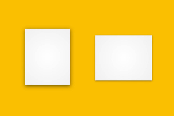 Векторный изолированный лист бумаги или баннер с тенью на желтом фоне вертикального и горизонтального цвета. Пустой баннер. Чистый лист бумаги
. - Вектор,изображение