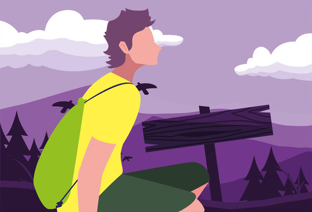 man with backpack hiking wanderlust - Vector, Image