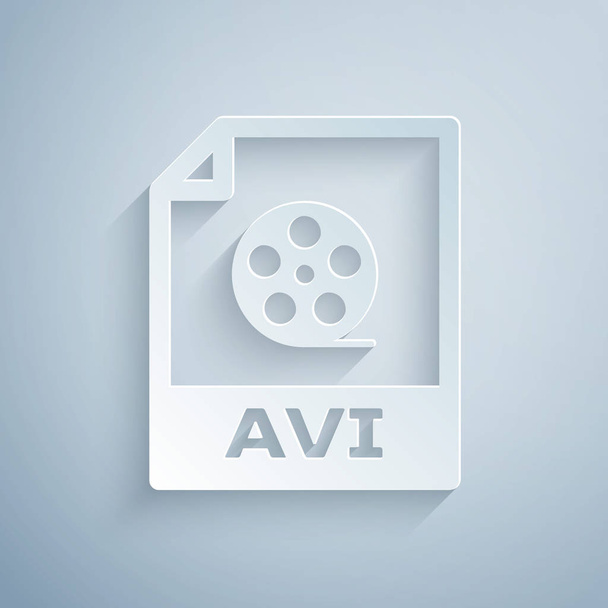 Paper cut AVI file document. Download avi button icon isolated on grey background. AVI file symbol. Paper art style. Vector Illustration - Vector, imagen