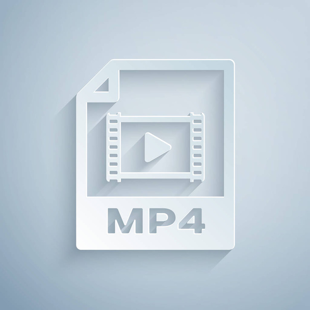 Papier ausgeschnittene mp4-Datei Dokument. herunterladen mp4-Taste Symbol isoliert auf grauem Hintergrund. mp4-Dateisymbol. Papierkunst. Vektorillustration - Vektor, Bild