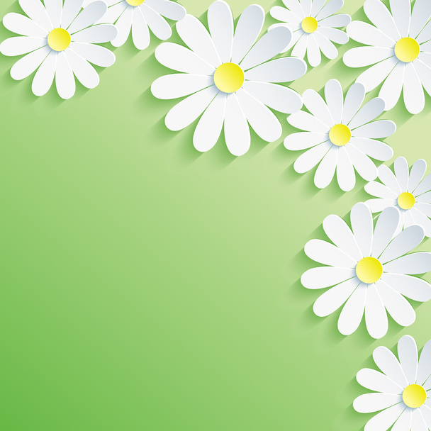 Abstract green background with 3d flower chamomile - Vektör, Görsel
