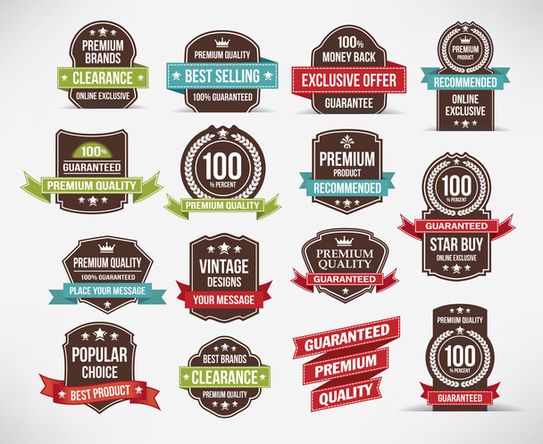 Set of retro vector label stickers and ribbons. - Vector, Image