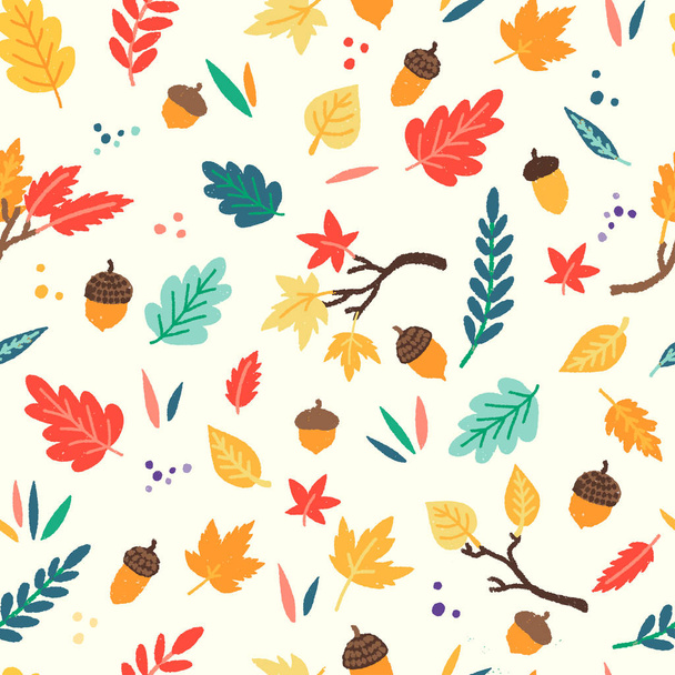 Autumn leaves and acorns seamless pattern - Vector, Image