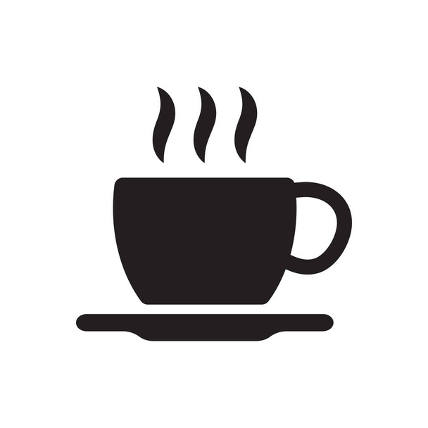 Kopje koffie of thee met stoom, vector lijn pictogram zwart op wit - Vector, afbeelding
