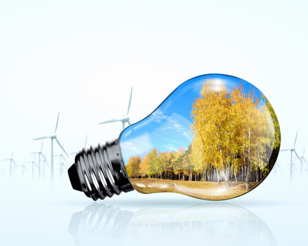 Geradores elétricos de lâmpadas e moinhos de vento
 - Foto, Imagem