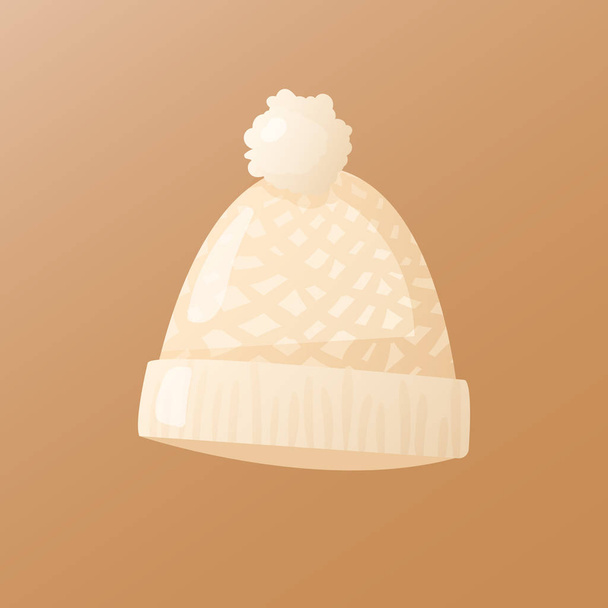 Cute homemade knitted hat in cartoon style. - ベクター画像