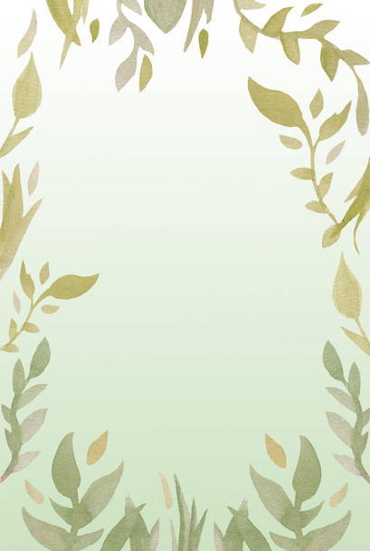 Watercolor floral frame with green backgroundfor wedding stationary, greeting, wallpapers, fashion, background, texture - Fotografie, Obrázek