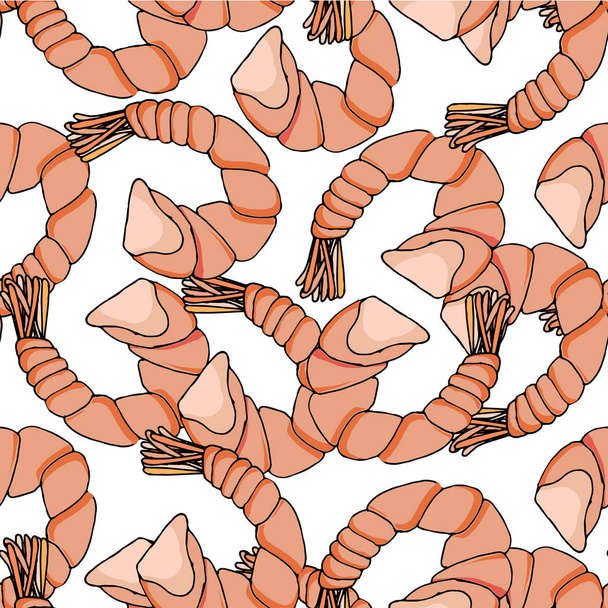 Shrimp endlose Muster. nahtloser Hintergrund Aquarell rosa schwarz Umriss Element Lager Vektor Illustration Kunst Design-Element für Meeresfrüchte-Menü, für Druck, für Tapete - Vektor, Bild