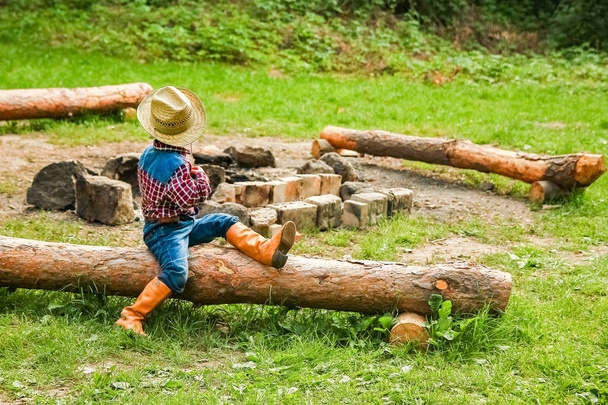 happy baby cowboy in nature - Photo, Image