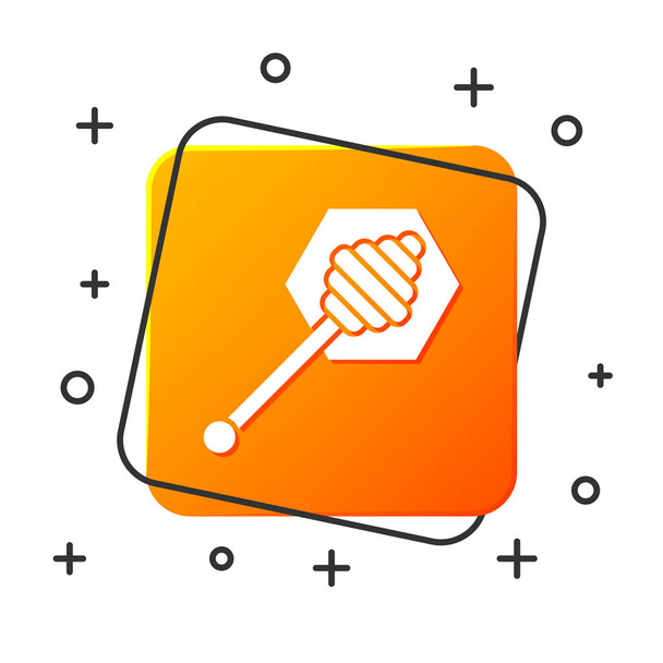 White Honey dipper stick icon isolated on white background. Honey ladle. Orange square button. Vector Illustration - Vector, Image