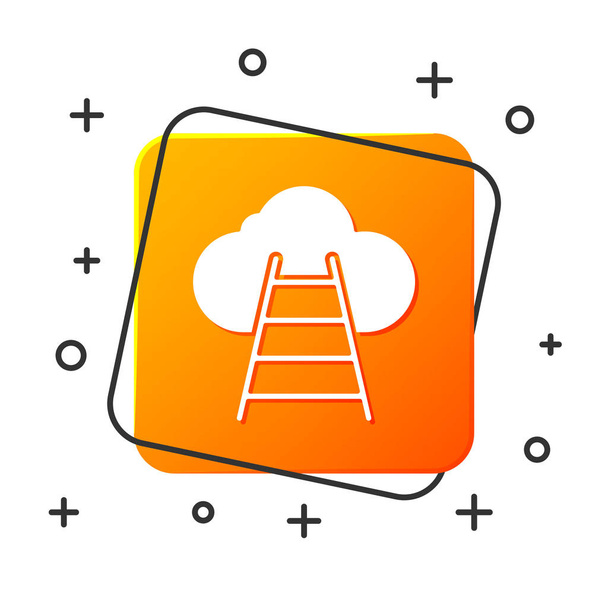 Λευκή σκάλα που οδηγεί σε σύννεφο εικονίδιο απομονώνεται σε λευκό φόντο. Σκάλες που οδηγούν στο σύννεφο. Πορτοκαλί κουμπί τετράγωνο. Απεικόνιση διανυσματικών φορέων - Διάνυσμα, εικόνα