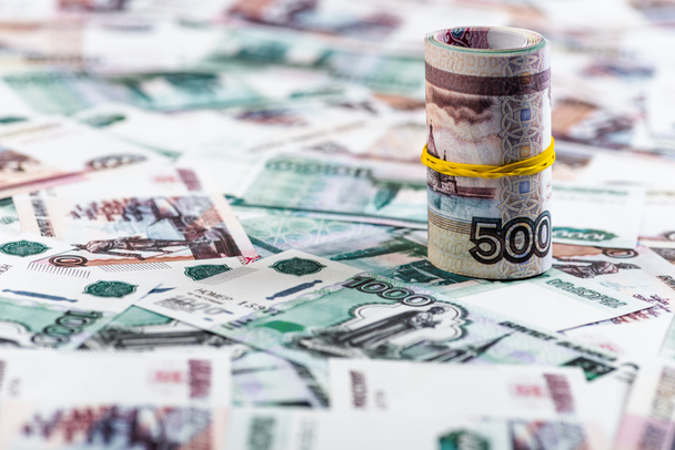 selective focus of cash roll on russian money  - Фото, изображение
