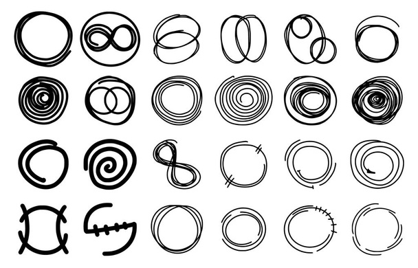 Cadres ronds dessinés à la main. Ensemble d'icônes croquis, logos, arrière-plans
 - Vecteur, image