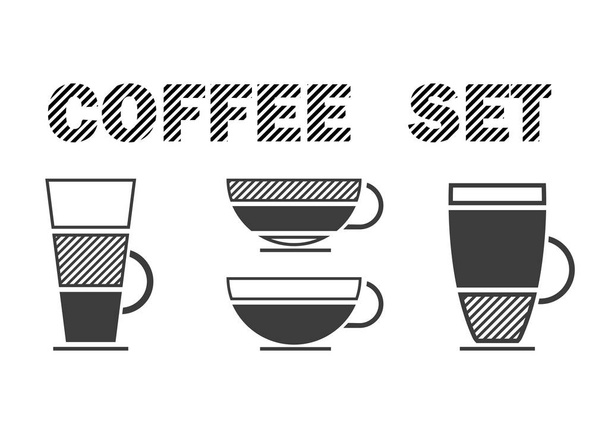 set drinks coffee black and white icons - Vector, Image