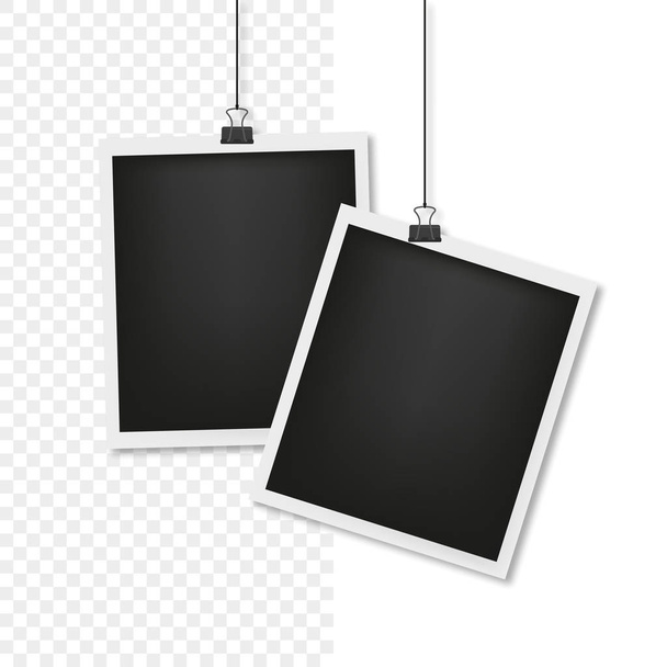 影、透明な背景を持つスレッド上のフォトカード - ベクター画像