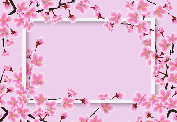 Horizontal sakura or cherry tree with blossom flowers banner vector illustration. - Vector, imagen