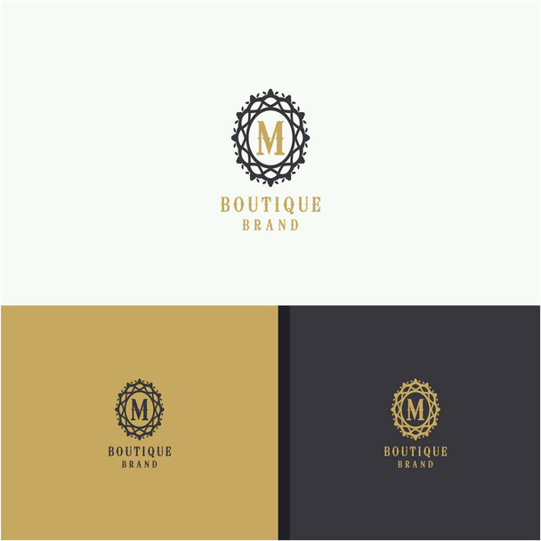 M letter logo ontwerp. Luxe hotel letter M vector monogram. High Fashion merk icoon. - Vector, afbeelding