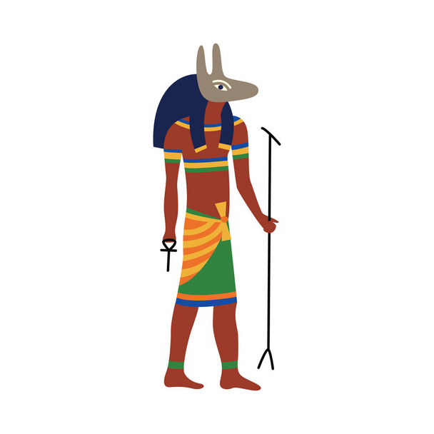 Ancient Egypt god Anubis, cartoon drawing of Egyptian pharaoh burial symbol - Vector, imagen