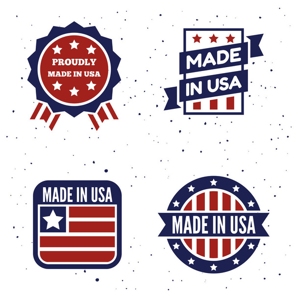 Vector set of Made in the USA logo, labels and badges on white background - Vetor, Imagem
