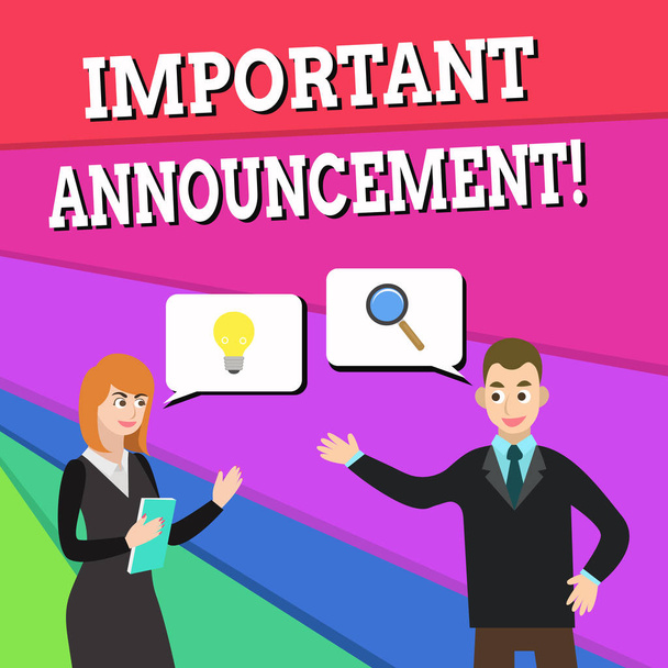 Text sign showing Important Announcement. Conceptual photo spoken statement that tells showing about something Business Partners Colleagues Jointly Seeking Problem Solution Generate Idea. - Photo, Image
