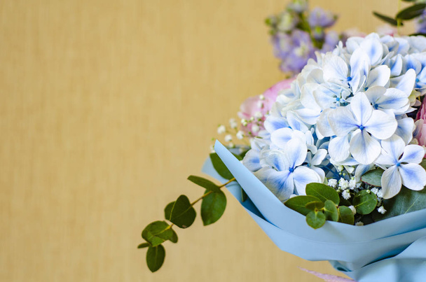 Bouquet of flowers close-up. Peonies, hydrangea. - Фото, изображение
