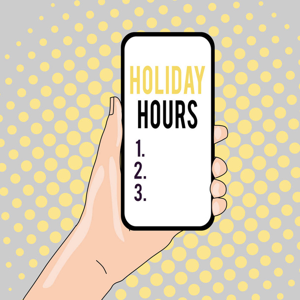 Εννοιολογική γραφή στο χέρι που δείχνει τις ώρες διακοπών. Επαγγελματική φωτογραφία κείμενο εργαζόμενος λαμβάνει δύο φορές τους κανονική πληρωμή για όλες τις ώρες κοντινά πλάνα της συσκευής smartphone που κρατείται στο χέρι και το χώρο κειμένου. - Φωτογραφία, εικόνα