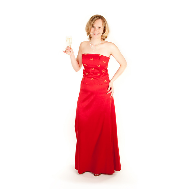 fiatal nő hosszú pezsgővel - Fotó, kép