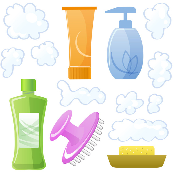 μπουκάλια από το σώμα και τα μαλλιά φροντίδα και ομορφιά προϊόντα - Διάνυσμα, εικόνα