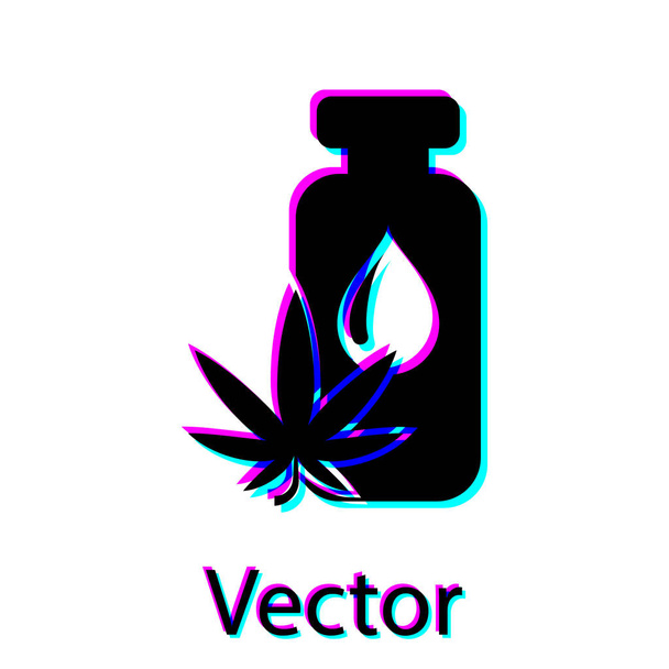 Zwarte medicinale marihuana of cannabis blad olijfolie drop icoon geïsoleerd op witte achtergrond. Cannabisextract. Hennep symbool. Vector Illustratie - Vector, afbeelding