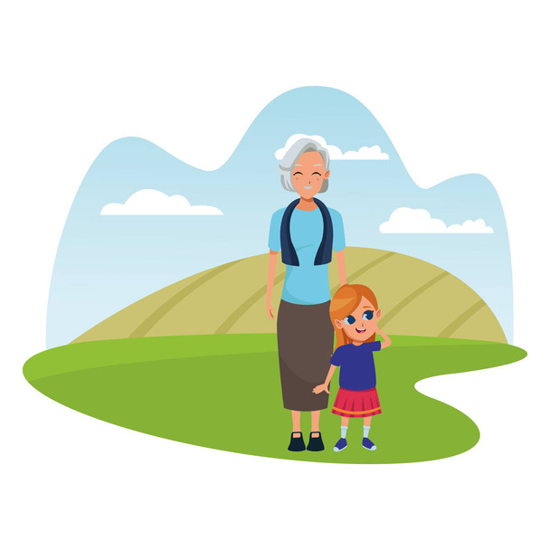 Famiglia nonna con nipoti cartone animato
 - Vettoriali, immagini
