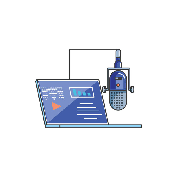 laptop computer with media player and microphone - Vector, Image