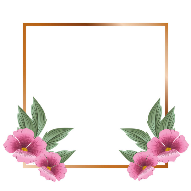 marco con flores y hojas icono aislado
 - Vector, Imagen