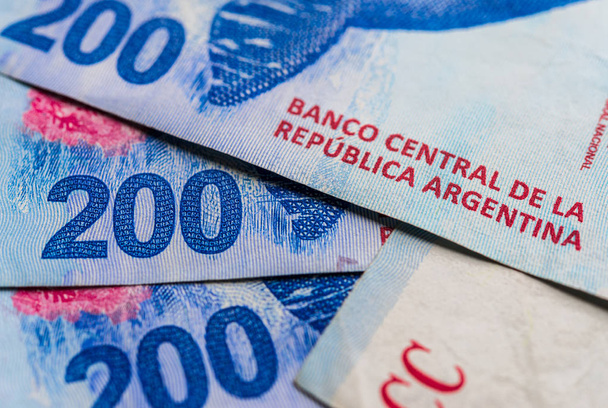 Close-up de dinheiro argentino, 200 pesos contas
 - Foto, Imagem