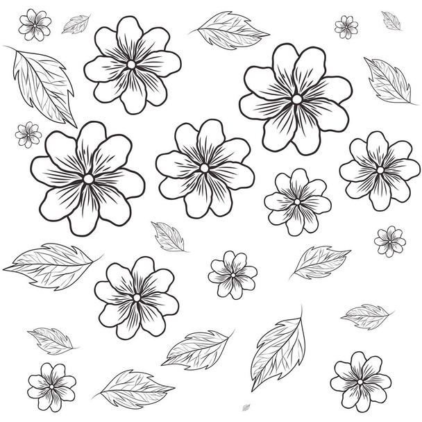 шаблон цветы с листочками изолированный значок
 - Вектор,изображение